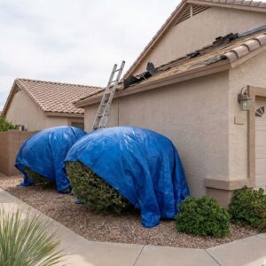 Landscaping protection during roof tear-off 