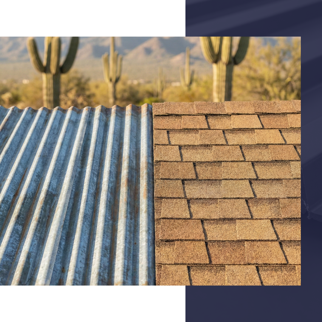 comparison of metal roofing and architectural shingles available for Benson homes.