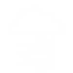 Line art icon of a rain cloud with wind lines, representing monsoon or heavy rain conditions.