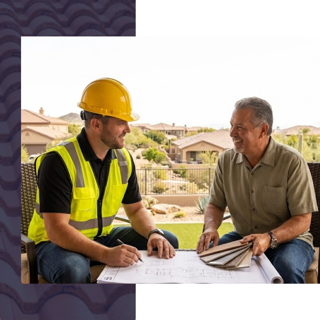 roofer going over roofing plans