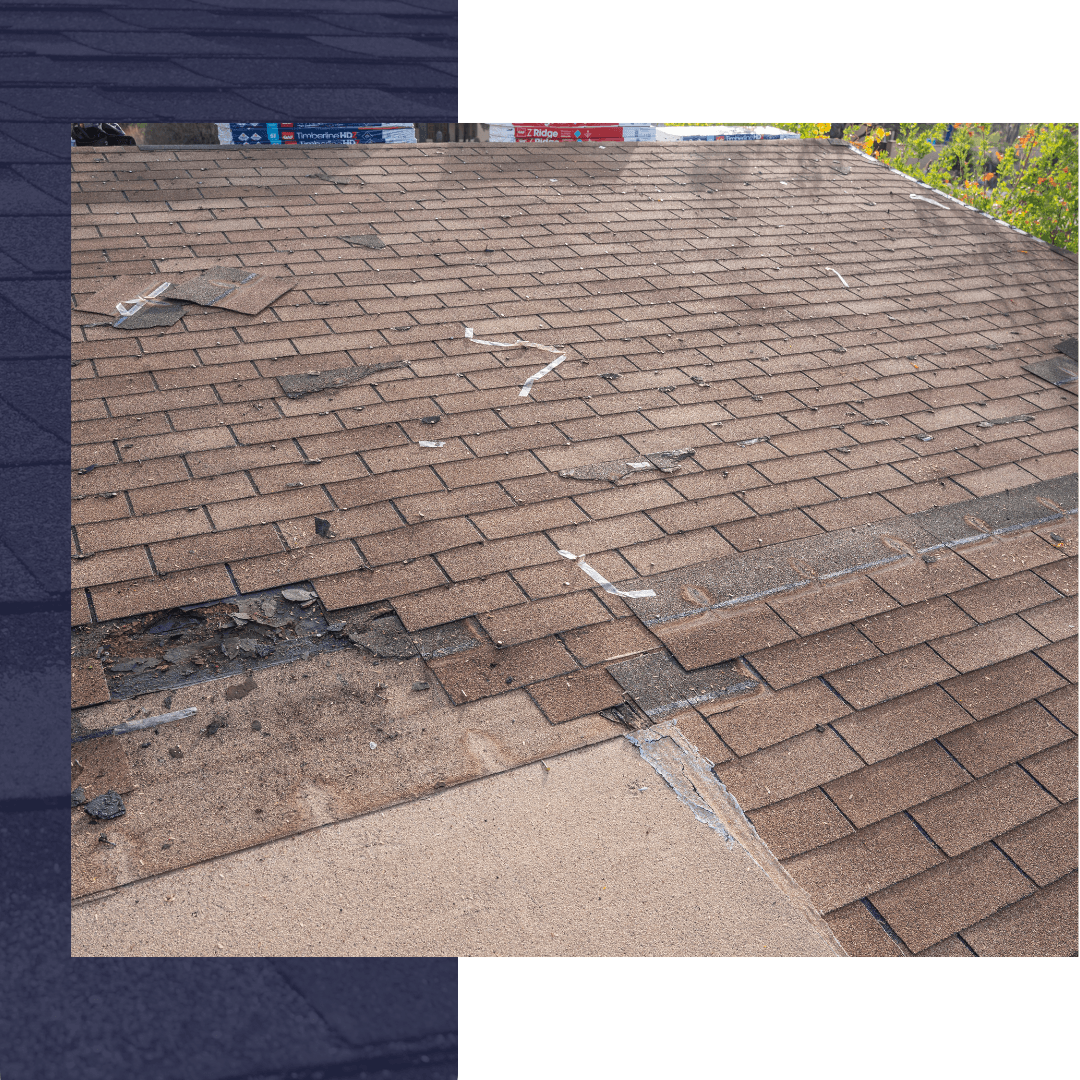 a residential roof damaged by hail