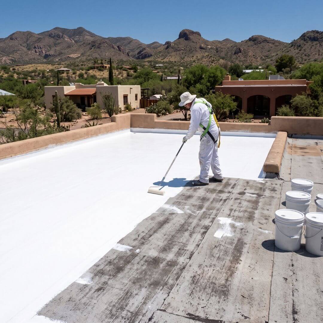 IntelliKoat roof coating applied to lower cooling costs for property owners in Patagonia, AZ