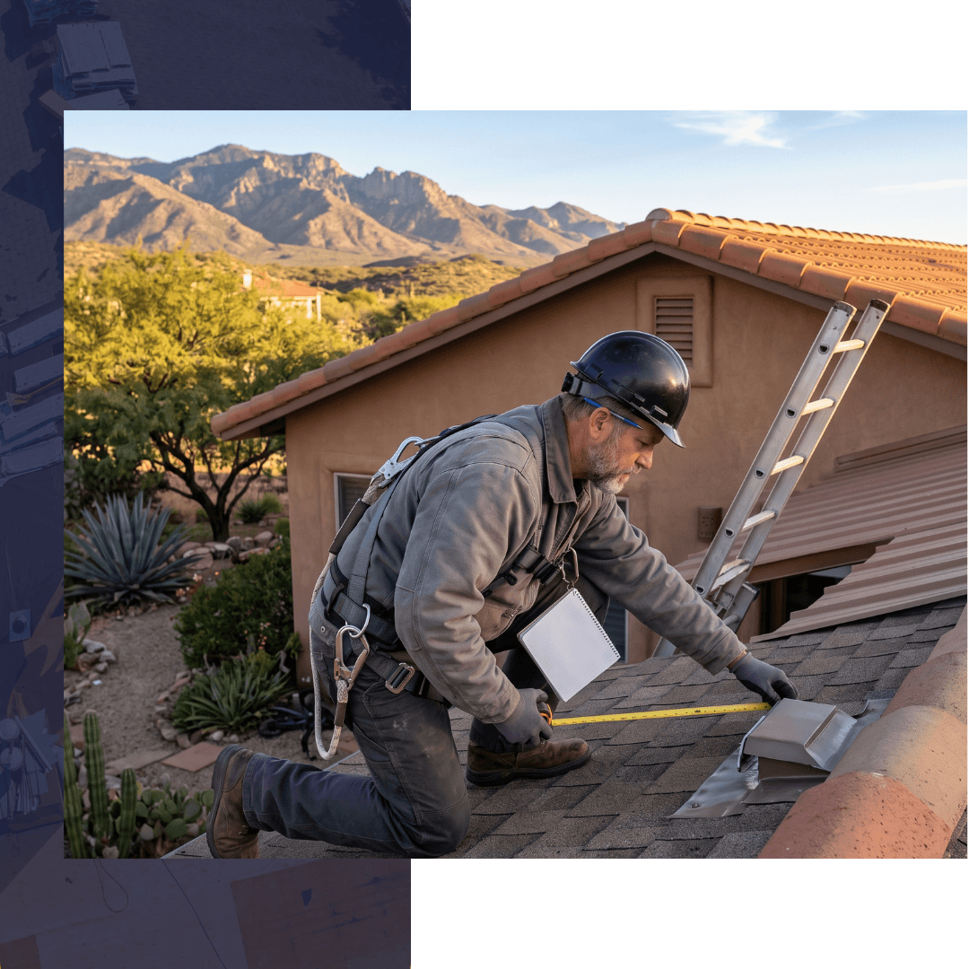 Skilled technician performing inspection of a roof on a home in Patagonia, Arizona
